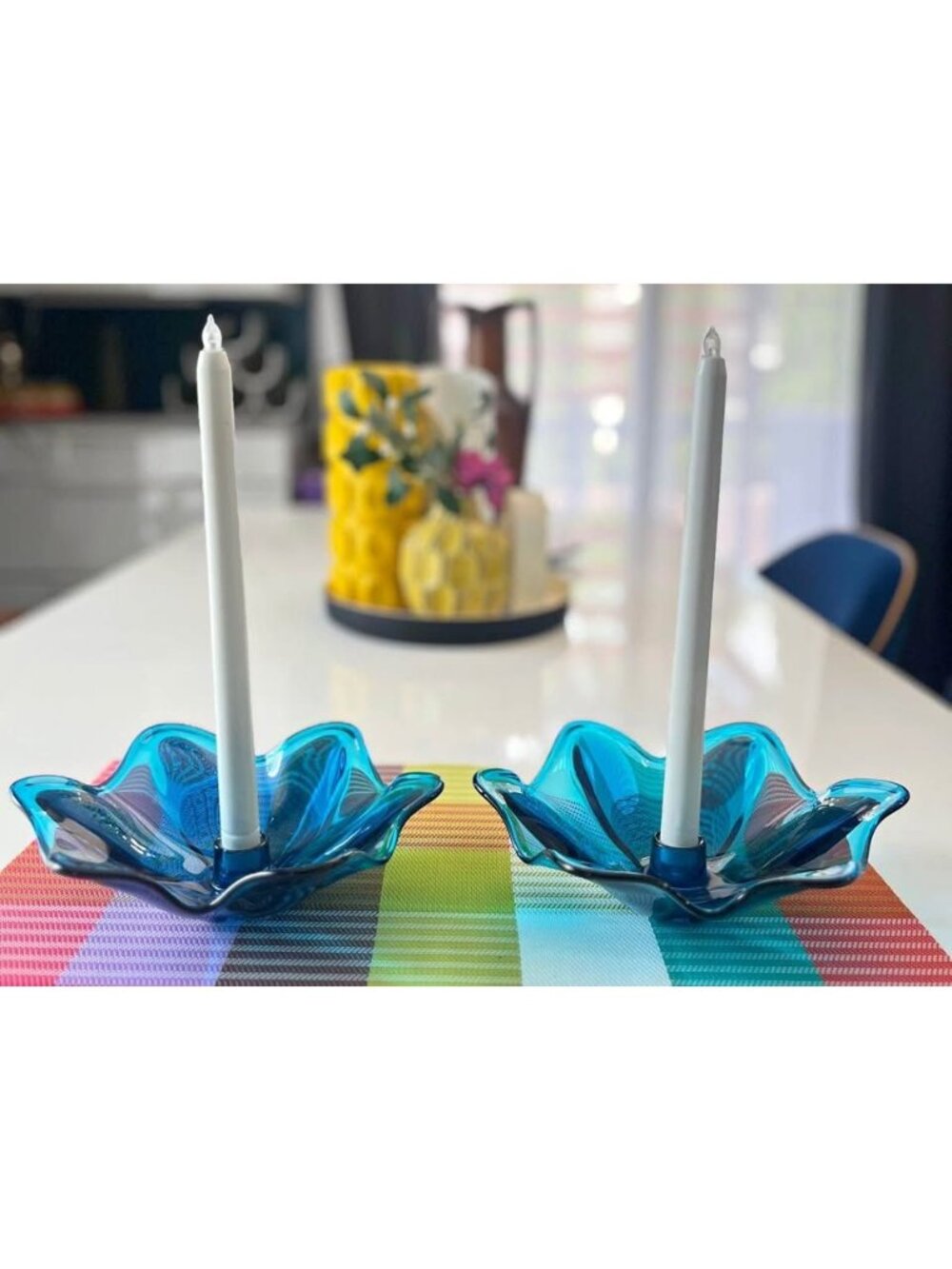 Vintage Rare Set of 2 Viking glass Bluenique candle holders